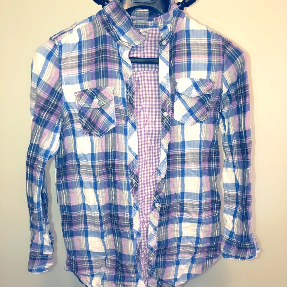 H&M Purple Plaid Button Down Shirt